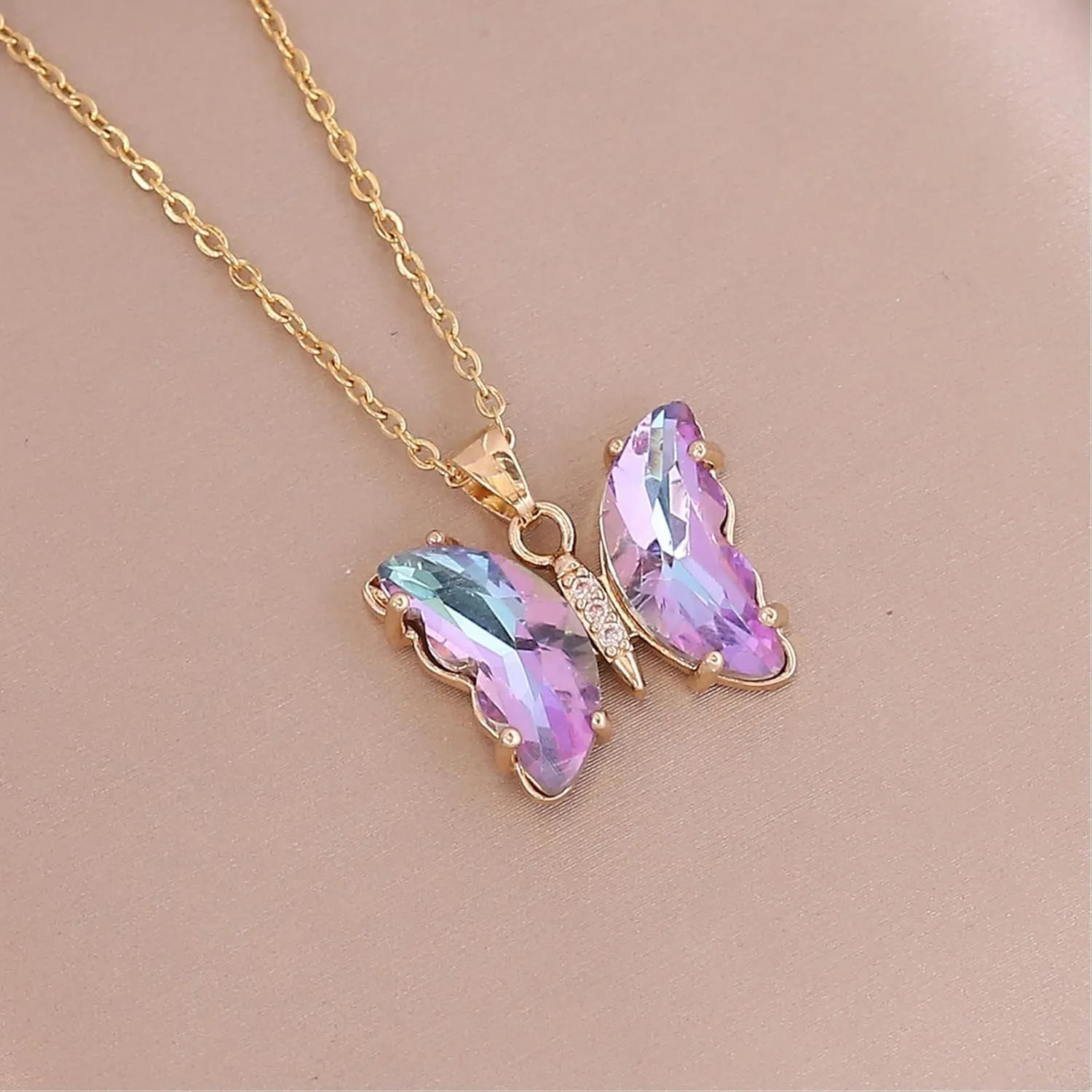 GIGB PBDK Butterfly Necklace Earrings for Women,Minimalist Cubic Zircons Butterfly Pendant Earrings Choker Necklace Cute Crystal Butterfly Jewelry Set Jewelry Gifts