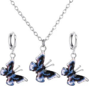 GIGB PBDK Butterfly Pendant Necklace Earrings,Minimalist Colorful Butterfly Earrings Choker Necklace Cute Crystal Butterfly Jewelry Set Gifts for Women