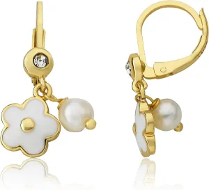 Girls Earrings - 14k Gold-Plated Enamel Leverback Hypoallergenic Jewelry - Nickel, Lead & Cadmium Free For Sensitive Ears - Recommended for Ages 2-10 - Great Gift Idea with Box