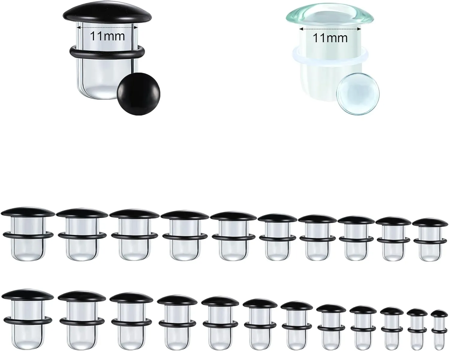 Glass Ear Stretching Kit Single Flare Plugs & Rubber Rings Unique 1mm Increments 3mm-25mm Gradual Sizing Smooth Glass Gauges for Daily Wear Earring Expander Stretcher Piercing Body Jewelry 4Pcs