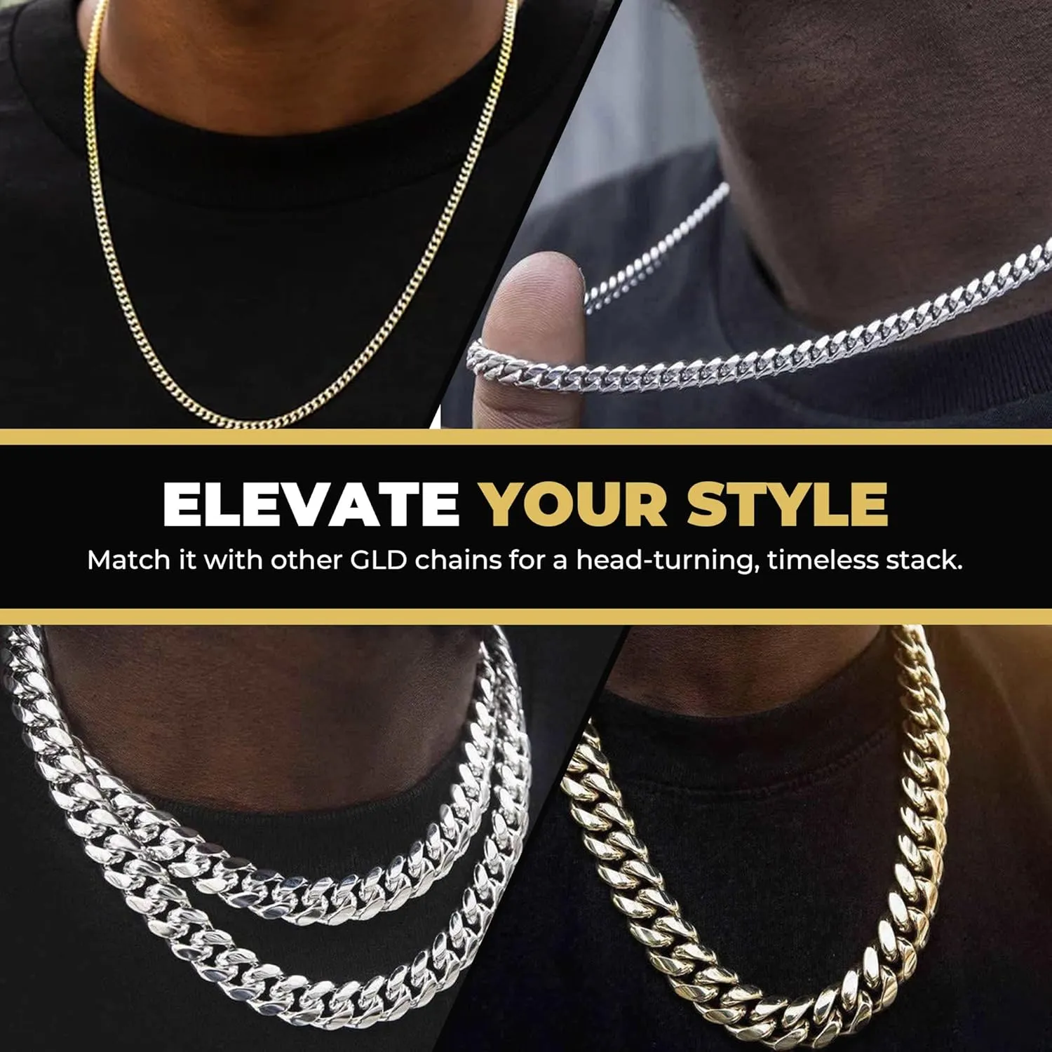 GLD Cuban Link Chain for Men and Women - 2MM - 8MM Gold-Plated Yellow and White Gold - Designed in Miami - Built to Last