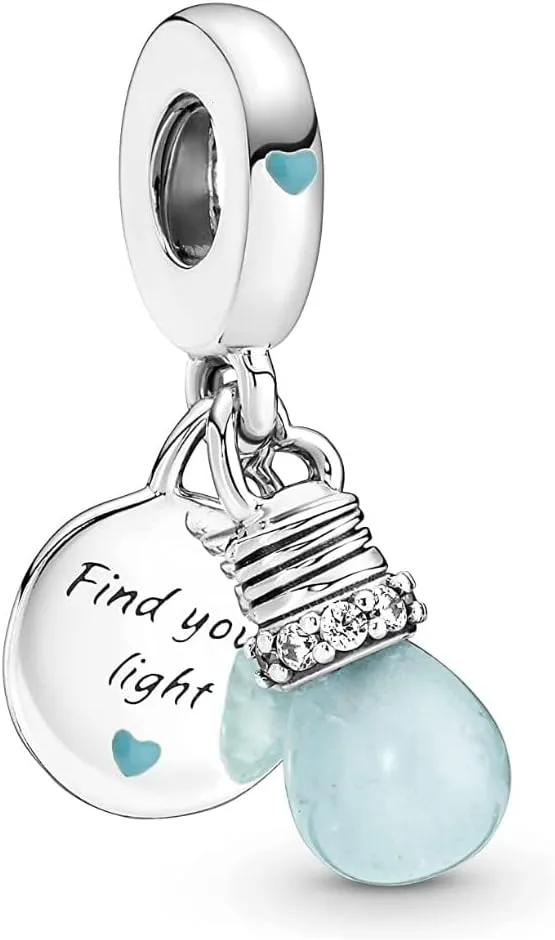 Glow-in-the-dark Lightbulb Double Dangle Charm 925 Sterling Silver Pendant,Jewelry Beads Gifts for Women Bracelet&Necklace