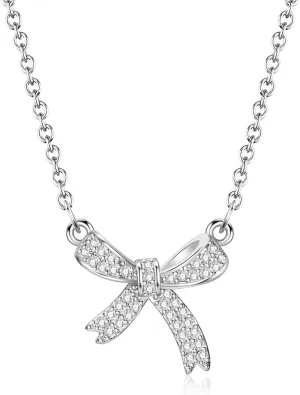 Gold Bow Necklace Women Bow Jewelry Ribbon Pendant Necklace Dainty Rhinestone Bow Tie Choker Necklace Gift