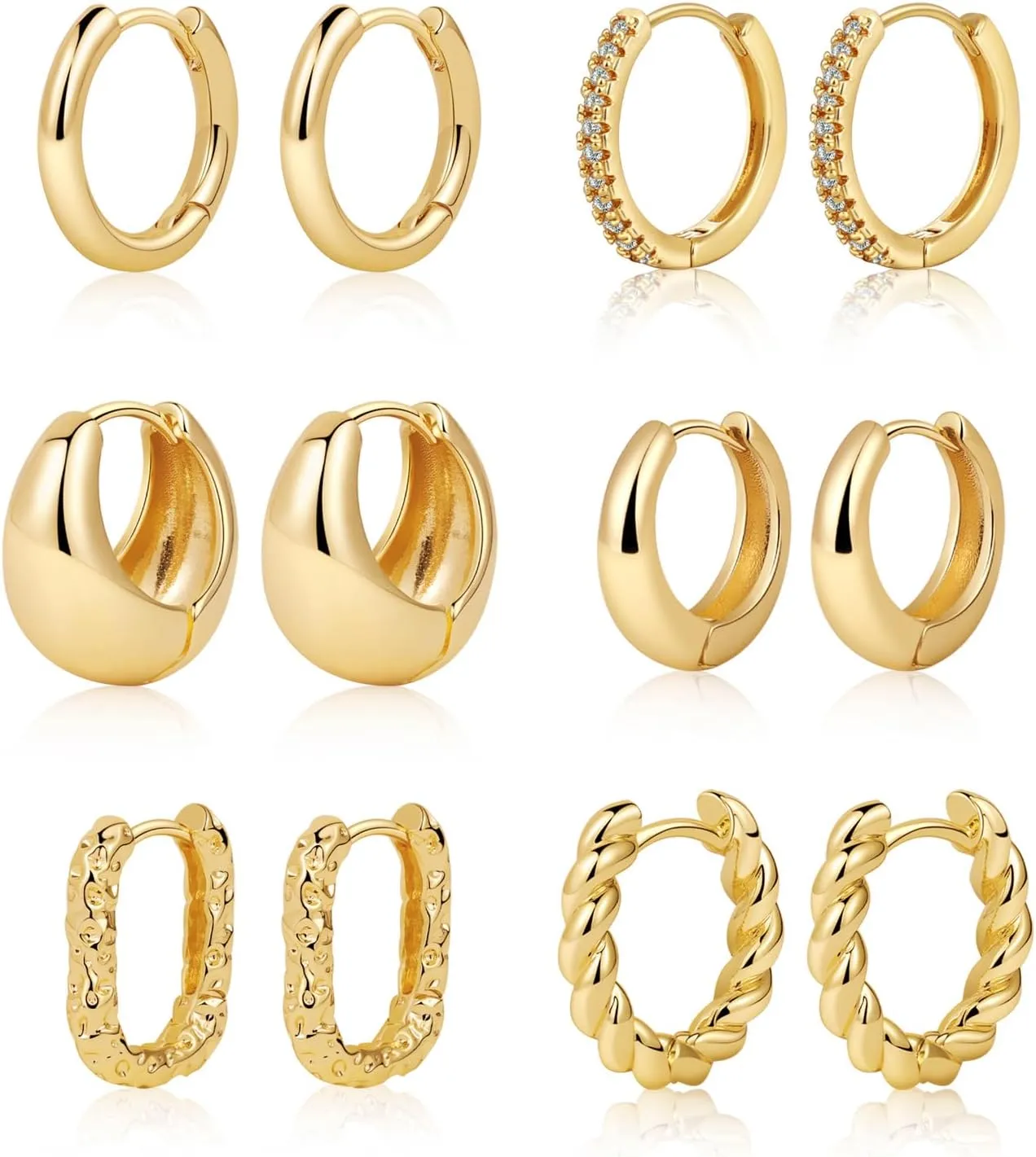 Gold Chunky Hoop Earrings for Women, Dainty 14K Gold Plated Twisted Huggie Hoop Earring Lightweight Small Hoop Earrings Hypoallergenic Thick Open Earring Set Multipack Cartilage Earring Trendy Jewelry