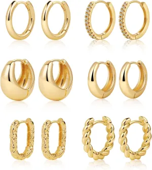 Gold Chunky Hoop Earrings for Women, Dainty 14K Gold Plated Twisted Huggie Hoop Earring Lightweight Small Hoop Earrings Hypoallergenic Thick Open Earring Set Multipack Cartilage Earring Trendy Jewelry