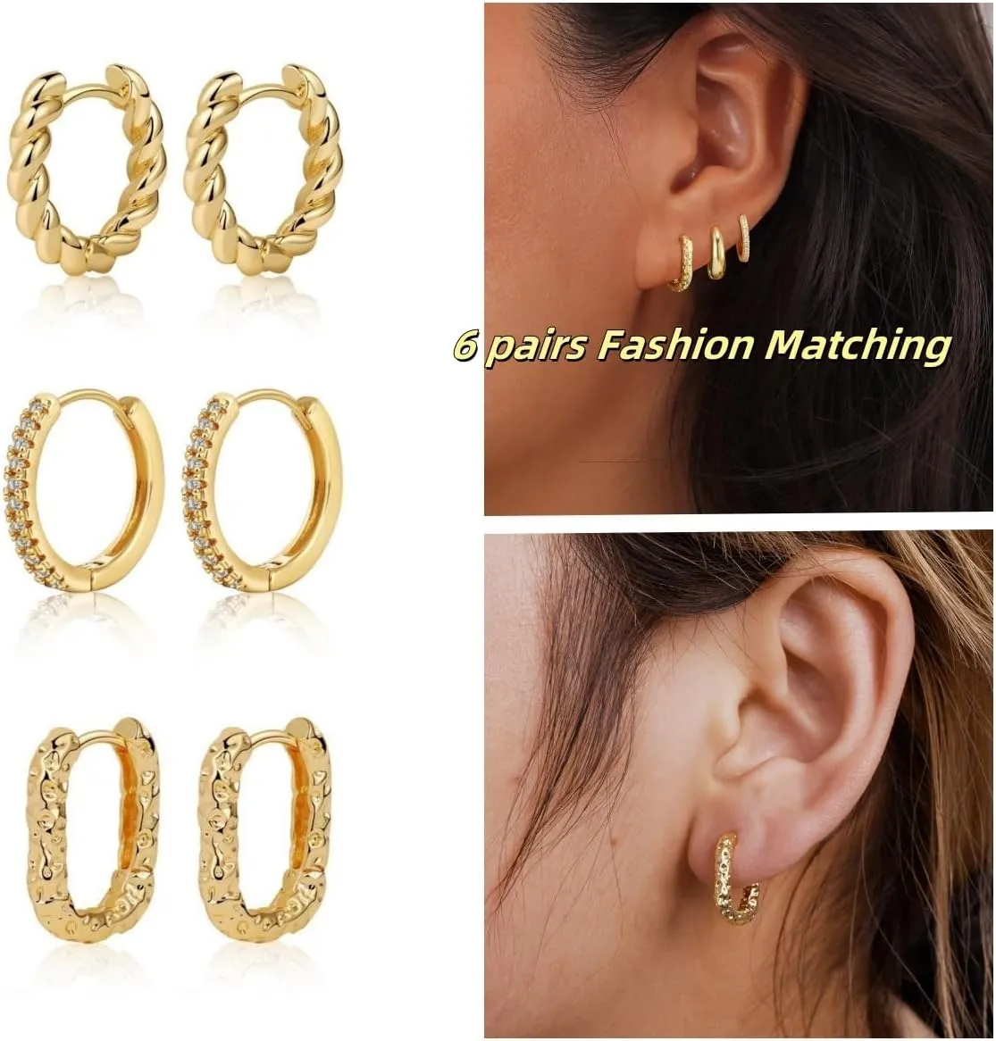 Gold Chunky Hoop Earrings for Women, Dainty 14K Gold Plated Twisted Huggie Hoop Earring Lightweight Small Hoop Earrings Hypoallergenic Thick Open Earring Set Multipack Cartilage Earring Trendy Jewelry