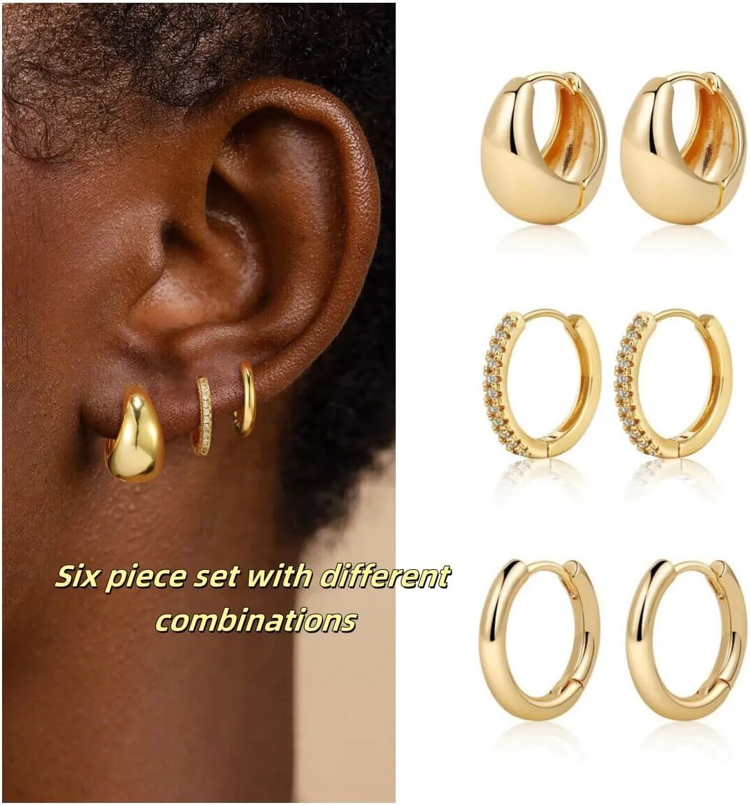 Gold Chunky Hoop Earrings for Women, Dainty 14K Gold Plated Twisted Huggie Hoop Earring Lightweight Small Hoop Earrings Hypoallergenic Thick Open Earring Set Multipack Cartilage Earring Trendy Jewelry