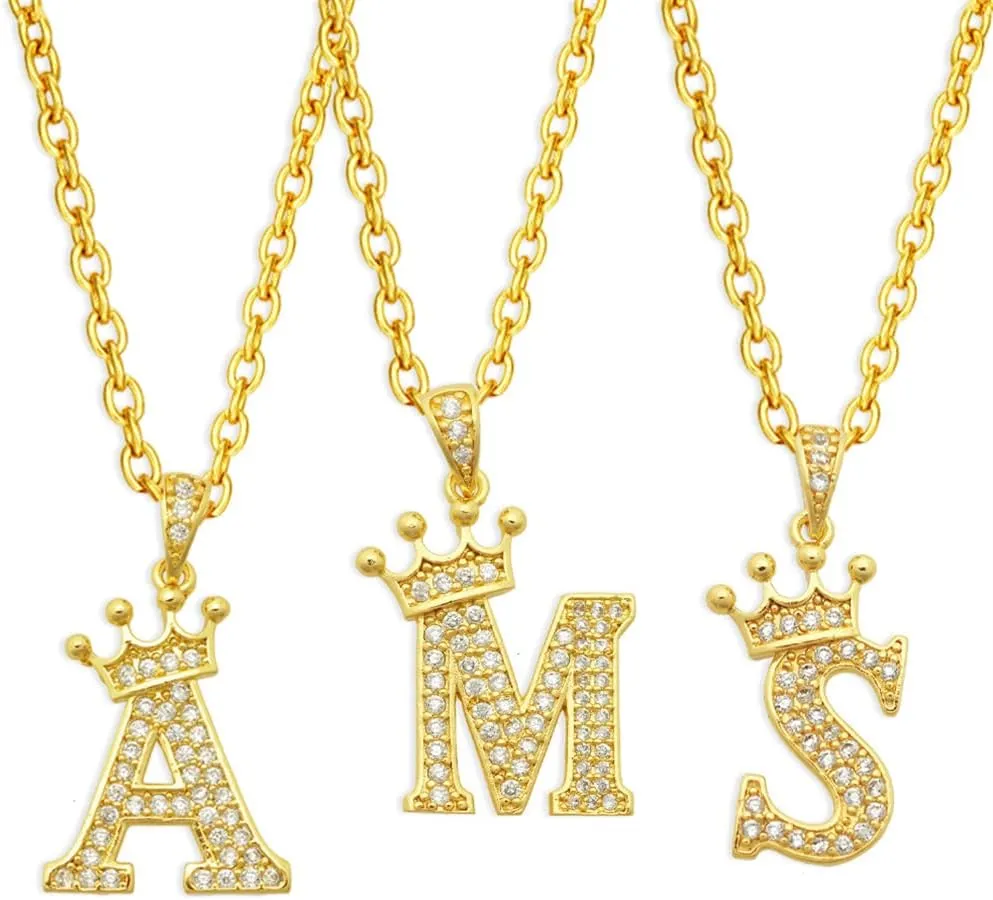Gold Crown Initial Necklaces for Women Dainty Letter A-Z Pendant Necklace 18K Gold Plated Zirconia Letter Crown Choker Necklace for Women