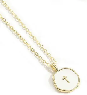 Gold Enamel Mini Cross Necklace,18k Gold Plated Mini Cross Pendant Necklace,Simple Gold Cross Necklace Cute Tiny Jewelry for Women,Enamel Cross Charms Minimalist Religious Jewelry
