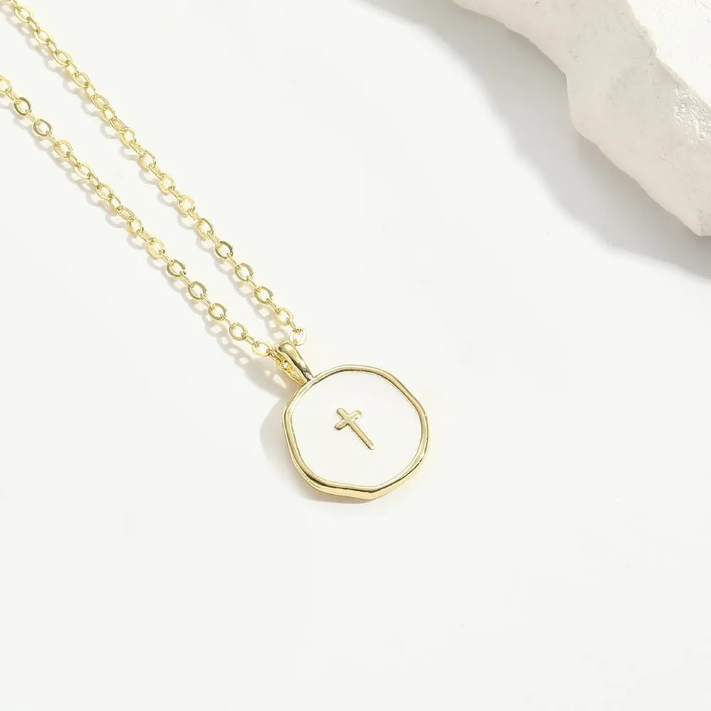 Gold Enamel Mini Cross Necklace,18k Gold Plated Mini Cross Pendant Necklace,Simple Gold Cross Necklace Cute Tiny Jewelry for Women,Enamel Cross Charms Minimalist Religious Jewelry