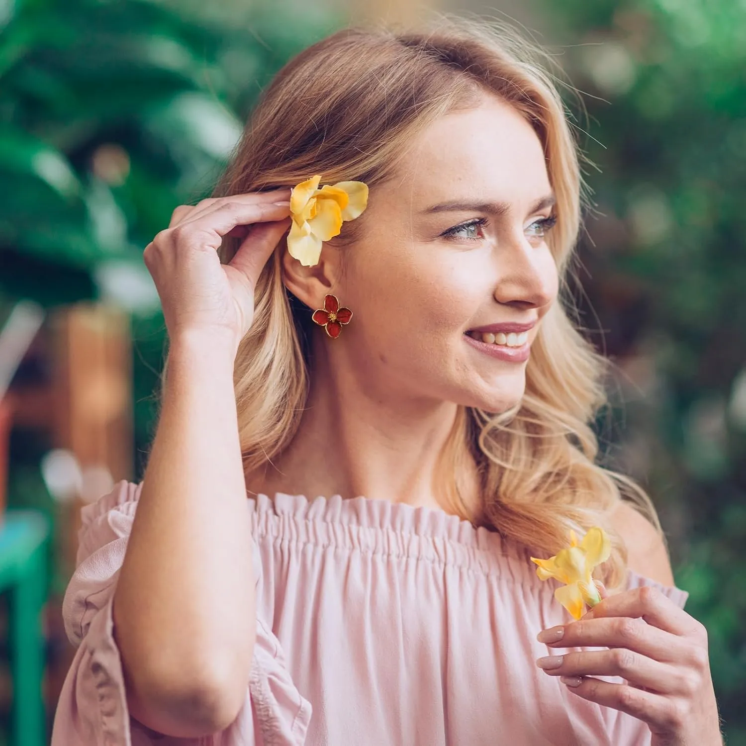 Gold Flower Earrings for Women Flower Stud Earrings Floral Statement Spring Earring Spring Dresses for Women 2025