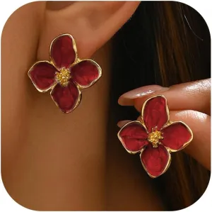 Gold Flower Earrings for Women Flower Stud Earrings Floral Statement Spring Earring Spring Dresses for Women 2025