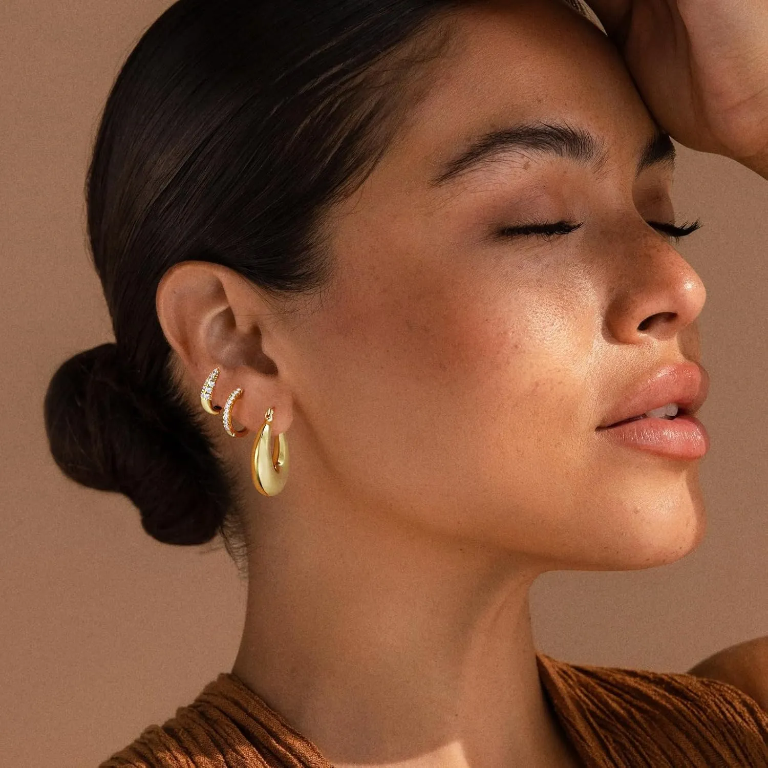 Gold Hoop Earrings for Women, Dainty 14k Gold Plated Trendy Huggie Small Earring Sets for Multiple Piercing Lightweight Stack Hoop Jewelry Gifts