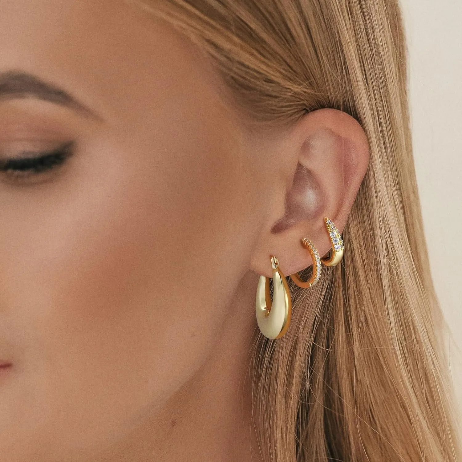 Gold Hoop Earrings for Women, Dainty 14k Gold Plated Trendy Huggie Small Earring Sets for Multiple Piercing Lightweight Stack Hoop Jewelry Gifts