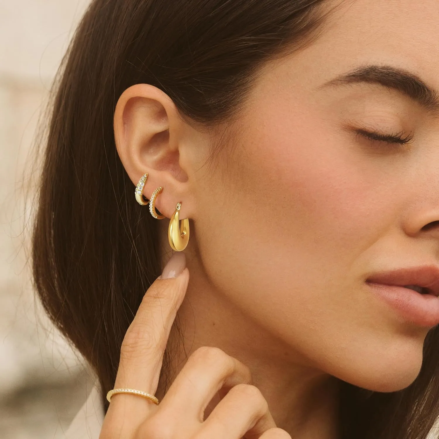 Gold Hoop Earrings for Women, Dainty 14k Gold Plated Trendy Huggie Small Earring Sets for Multiple Piercing Lightweight Stack Hoop Jewelry Gifts