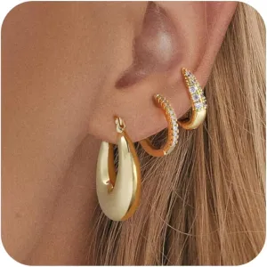 Gold Hoop Earrings for Women, Dainty 14k Gold Plated Trendy Huggie Small Earring Sets for Multiple Piercing Lightweight Stack Hoop Jewelry Gifts