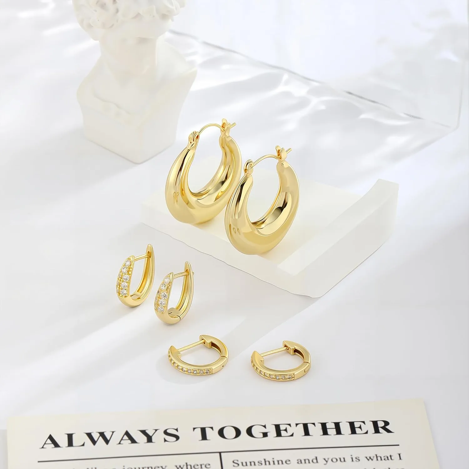 Gold Hoop Earrings for Women, Dainty 14k Gold Plated Trendy Huggie Small Earring Sets for Multiple Piercing Lightweight Stack Hoop Jewelry Gifts