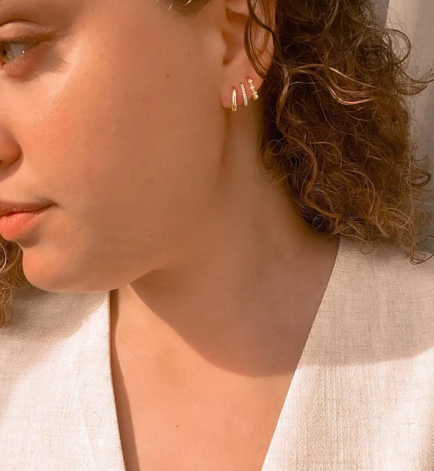 Gold Hoop Earrings for Women Trendy,14K Gold Plated Huggie Earrings Dainty Small Gold Earrings Set Small Cartilage Earrings Thick Hypoallergenic Stud Earrings Stacks Gold Jewelry for Women Gifts