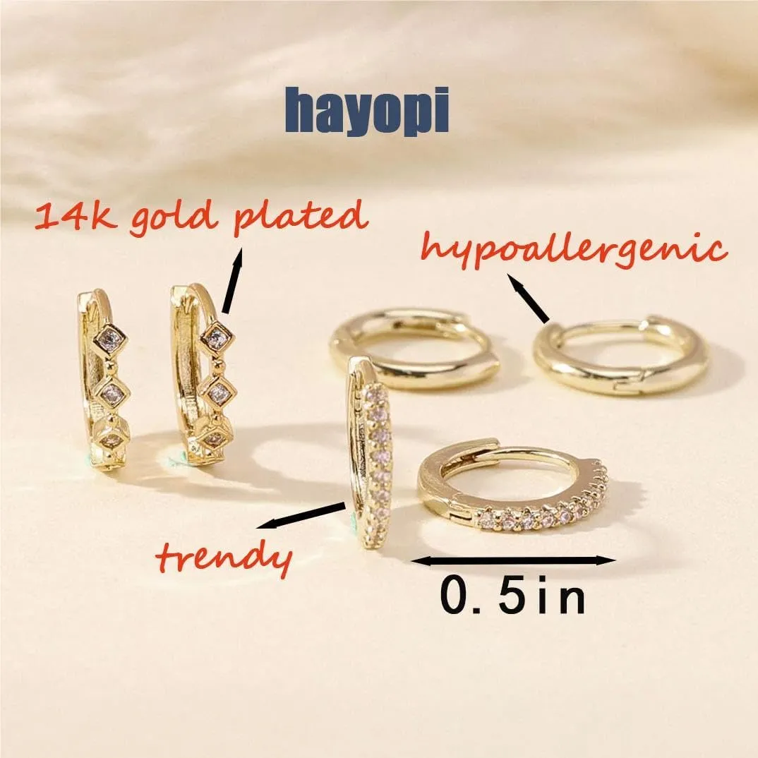 Gold Hoop Earrings for Women Trendy,14K Gold Plated Huggie Earrings Dainty Small Gold Earrings Set Small Cartilage Earrings Thick Hypoallergenic Stud Earrings Stacks Gold Jewelry for Women Gifts
