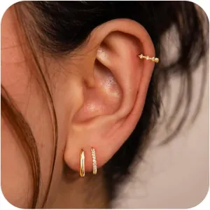 Gold Hoop Earrings for Women Trendy,14K Gold Plated Huggie Earrings Dainty Small Gold Earrings Set Small Cartilage Earrings Thick Hypoallergenic Stud Earrings Stacks Gold Jewelry for Women Gifts