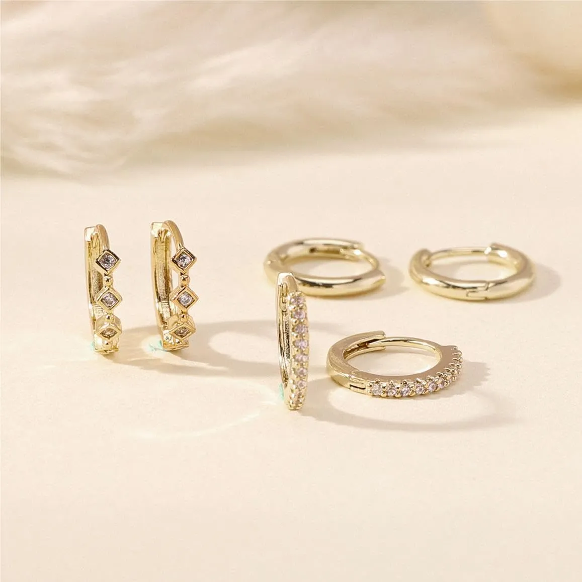 Gold Hoop Earrings for Women Trendy,14K Gold Plated Huggie Earrings Dainty Small Gold Earrings Set Small Cartilage Earrings Thick Hypoallergenic Stud Earrings Stacks Gold Jewelry for Women Gifts