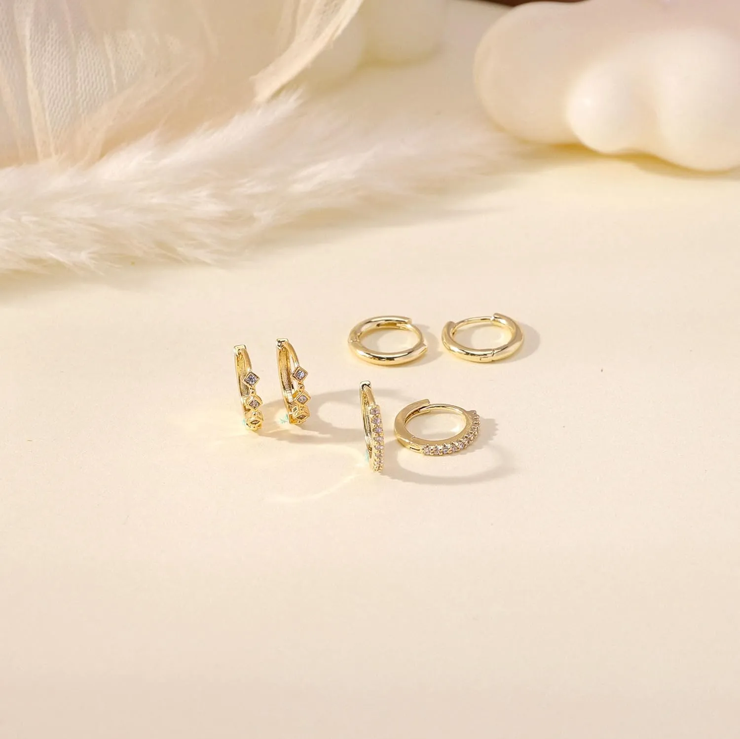 Gold Hoop Earrings for Women Trendy,14K Gold Plated Huggie Earrings Dainty Small Gold Earrings Set Small Cartilage Earrings Thick Hypoallergenic Stud Earrings Stacks Gold Jewelry for Women Gifts