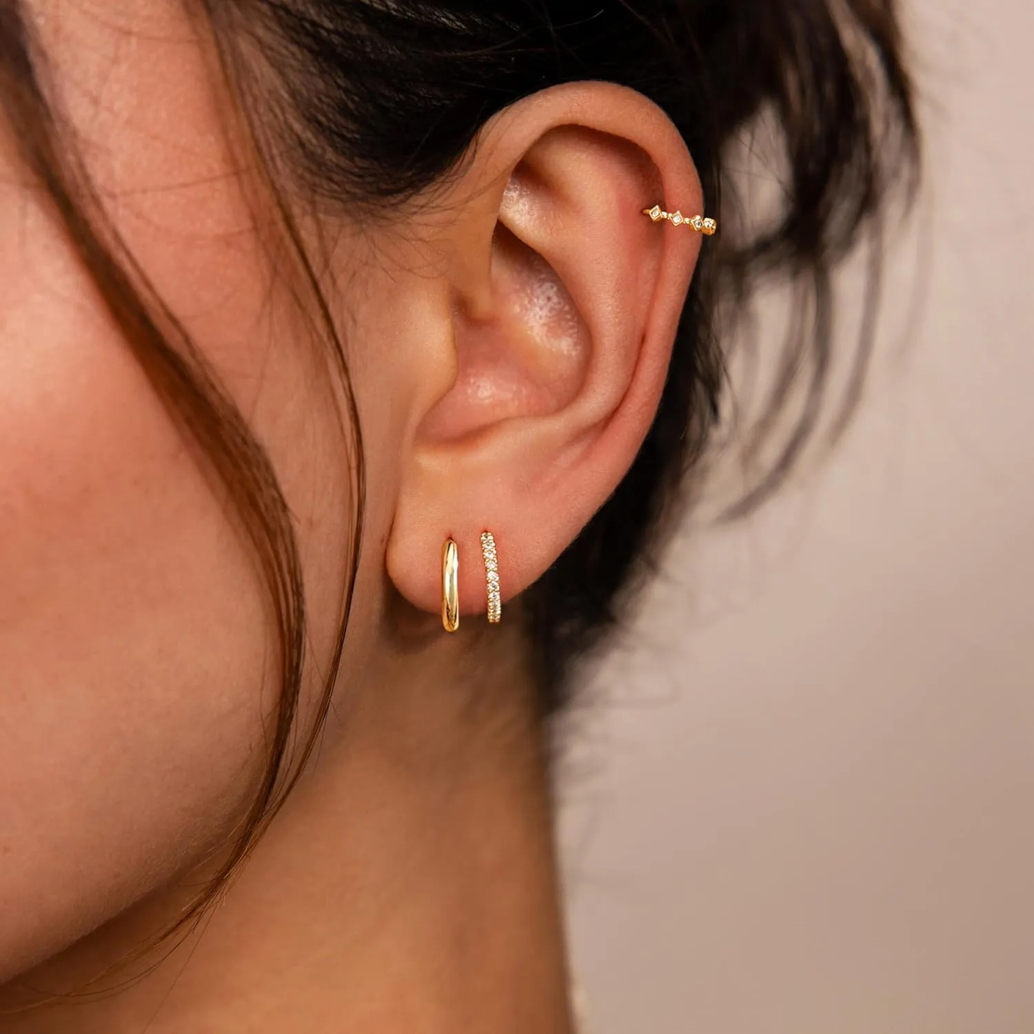Gold Hoop Earrings for Women Trendy,14K Gold Plated Huggie Earrings Dainty Small Gold Earrings Set Small Cartilage Earrings Thick Hypoallergenic Stud Earrings Stacks Gold Jewelry for Women Gifts
