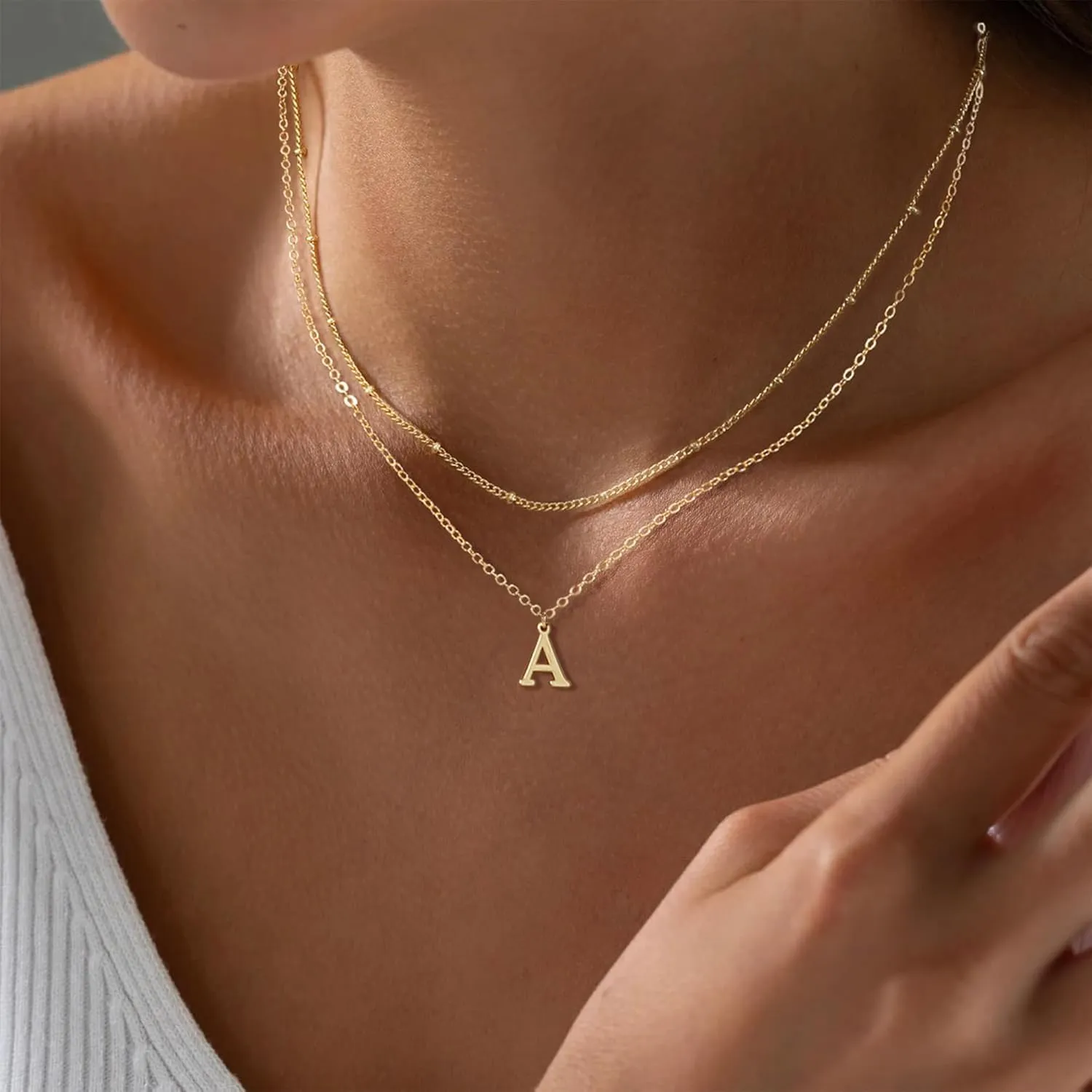 Gold Initial Necklaces for Women, 14K Gold Plated Letter Necklace Tiny A-Z Pendant Choker Cute Necklace Personalized Monogram, Dainty Gold Layered Initial Necklace Jewelry for Women Birthday Gifts