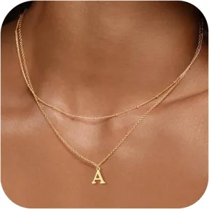 Gold Initial Necklaces for Women, 14K Gold Plated Letter Necklace Tiny A-Z Pendant Choker Cute Necklace Personalized Monogram, Dainty Gold Layered Initial Necklace Jewelry for Women Birthday Gifts
