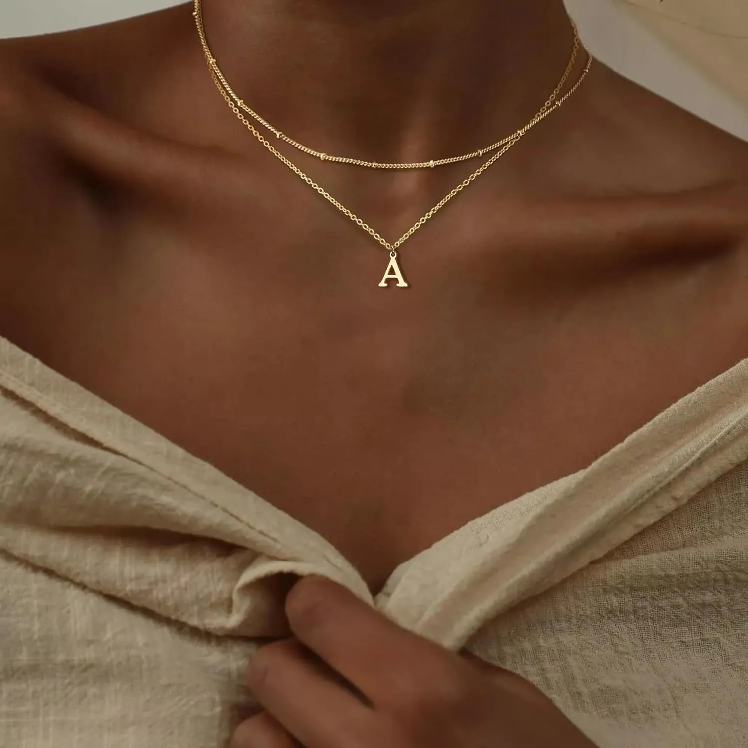 Gold Initial Necklaces for Women, 14K Gold Plated Letter Necklace Tiny A-Z Pendant Choker Cute Necklace Personalized Monogram, Dainty Gold Layered Initial Necklace Jewelry for Women Birthday Gifts