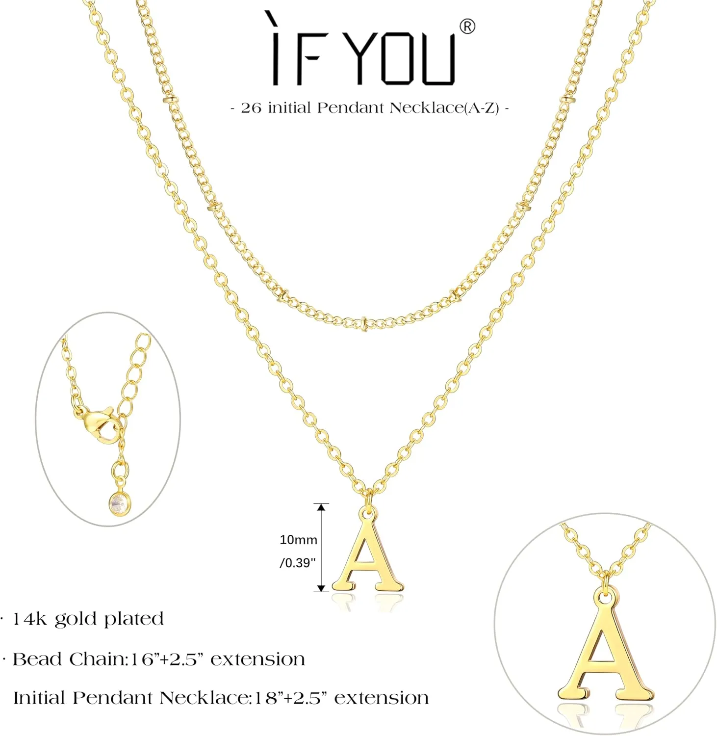 Gold Initial Necklaces for Women, 14K Gold Plated Letter Necklace Tiny A-Z Pendant Choker Cute Necklace Personalized Monogram, Dainty Gold Layered Initial Necklace Jewelry for Women Birthday Gifts