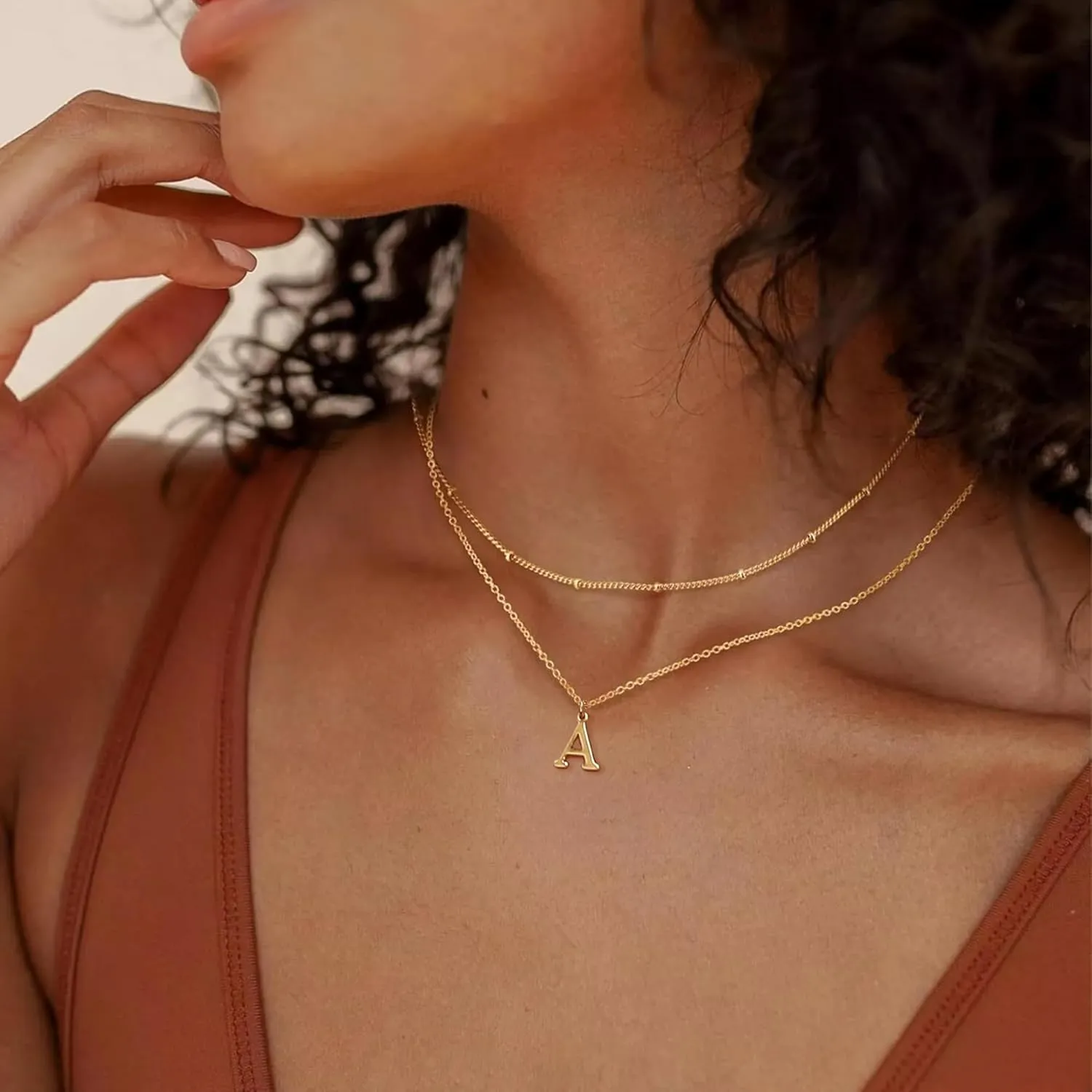 Gold Initial Necklaces for Women, 14K Gold Plated Letter Necklace Tiny A-Z Pendant Choker Cute Necklace Personalized Monogram, Dainty Gold Layered Initial Necklace Jewelry for Women Birthday Gifts