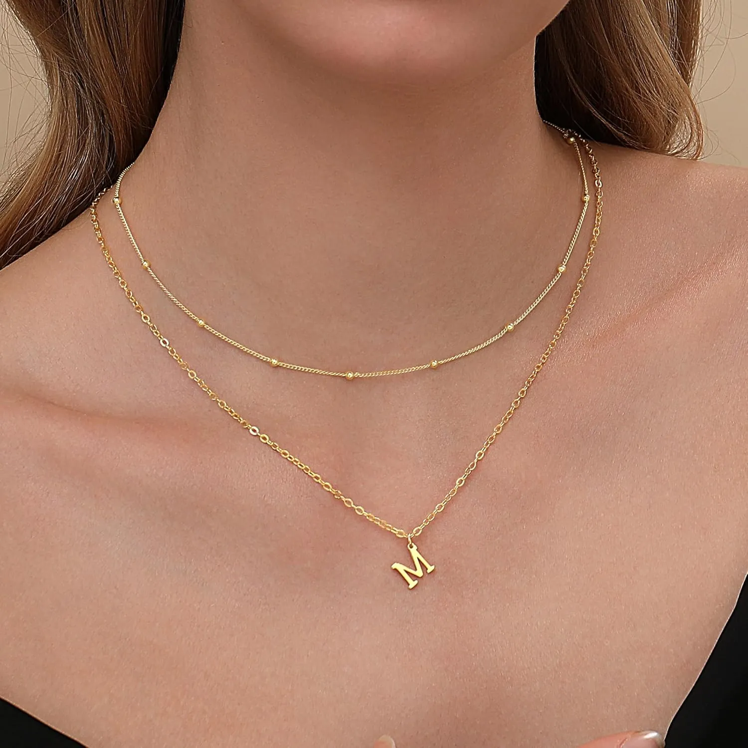 Gold Initial Necklaces for Women, 14K Gold Plated Letter Necklace Tiny A-Z Pendant Choker Cute Necklace Personalized Monogram, Dainty Gold Layered Initial Necklace Jewelry for Women Birthday Gifts