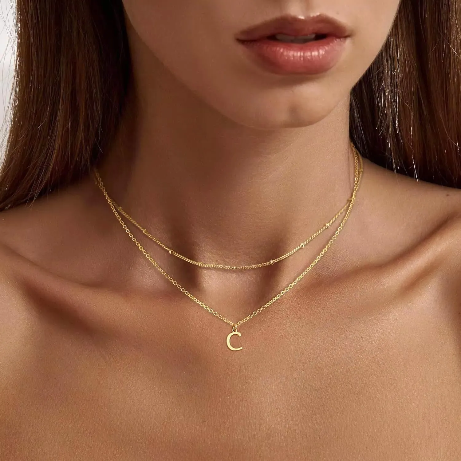 Gold Initial Necklaces for Women, 14K Gold Plated Letter Necklace Tiny A-Z Pendant Choker Cute Necklace Personalized Monogram, Dainty Gold Layered Initial Necklace Jewelry for Women Birthday Gifts