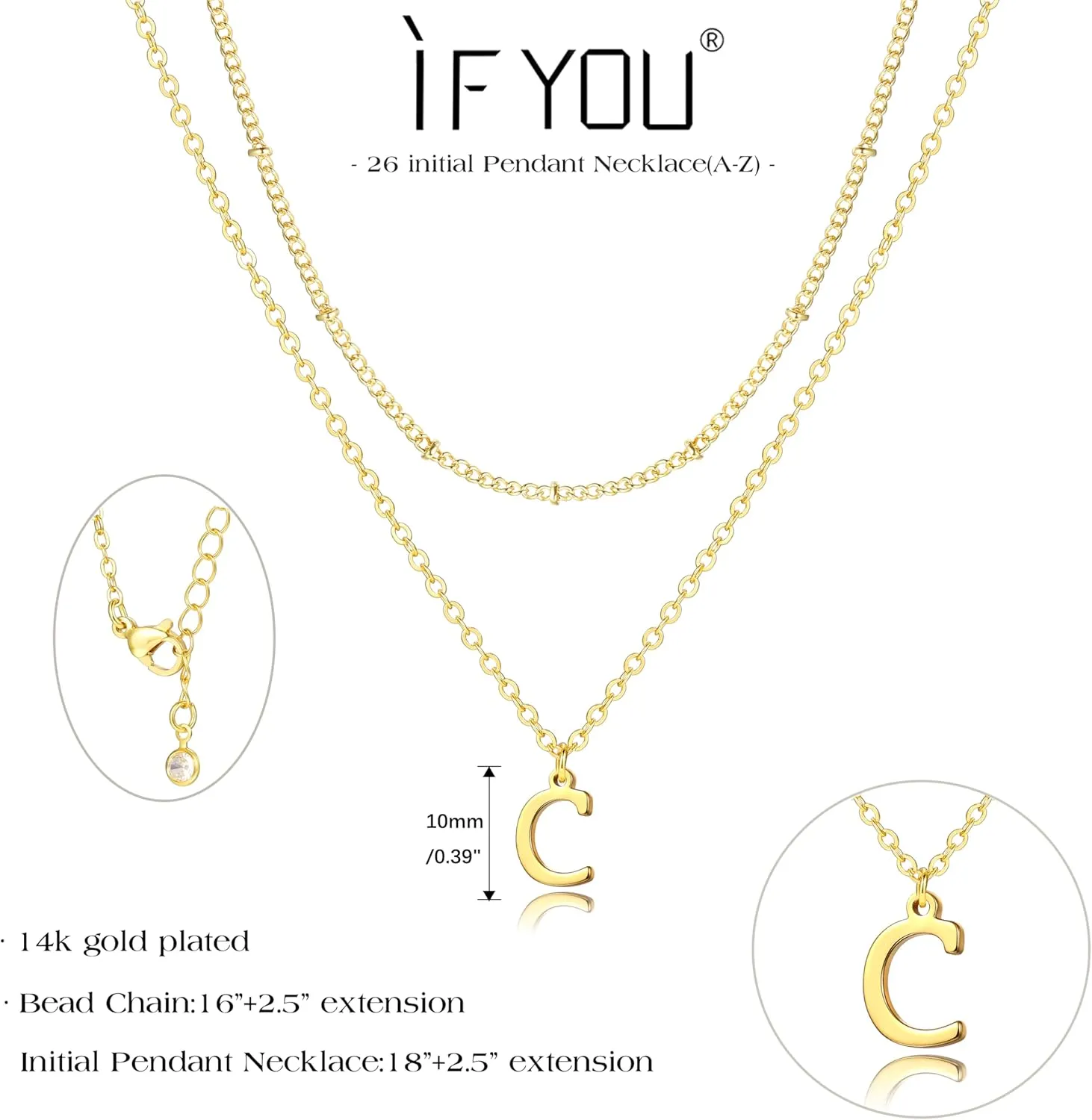 Gold Initial Necklaces for Women, 14K Gold Plated Letter Necklace Tiny A-Z Pendant Choker Cute Necklace Personalized Monogram, Dainty Gold Layered Initial Necklace Jewelry for Women Birthday Gifts