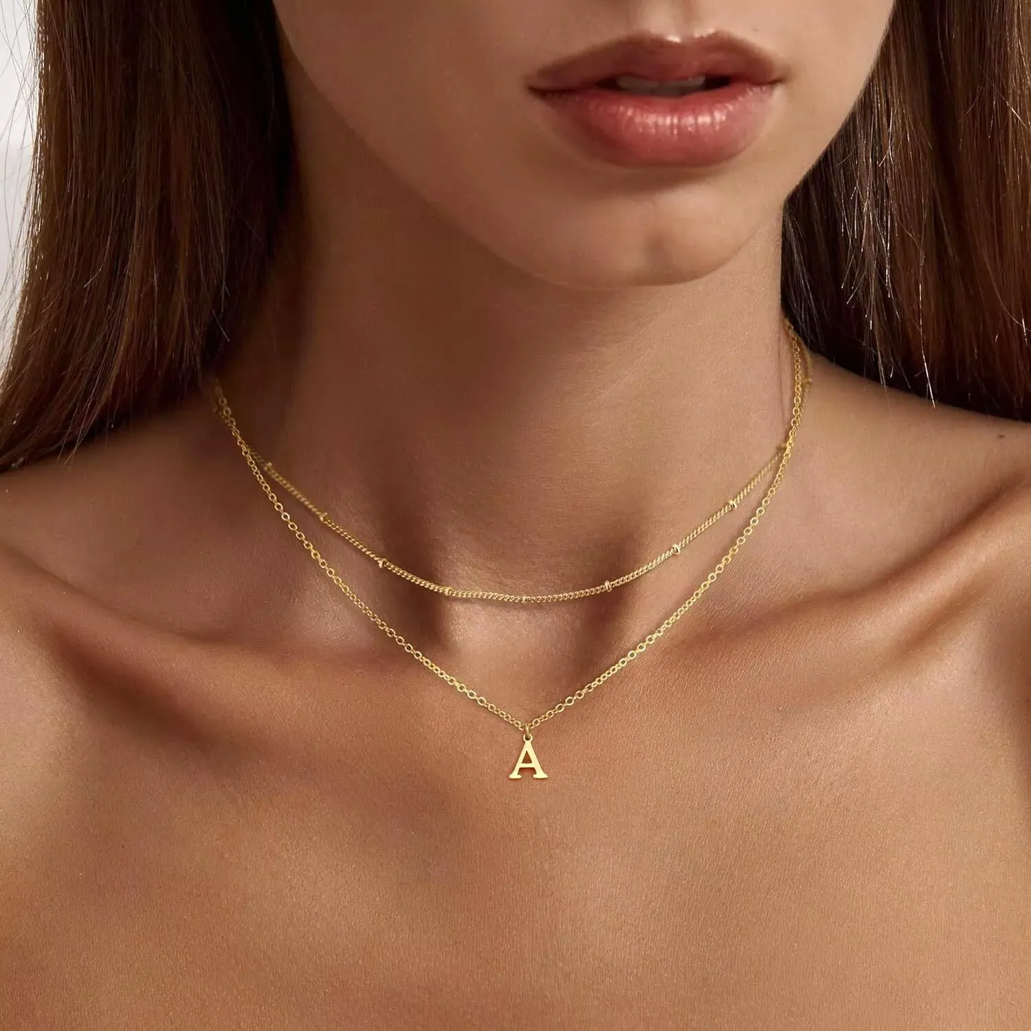 Gold Initial Necklaces for Women, 14K Gold Plated Letter Necklace Tiny A-Z Pendant Choker Cute Necklace Personalized Monogram, Dainty Gold Layered Initial Necklace Jewelry for Women Birthday Gifts