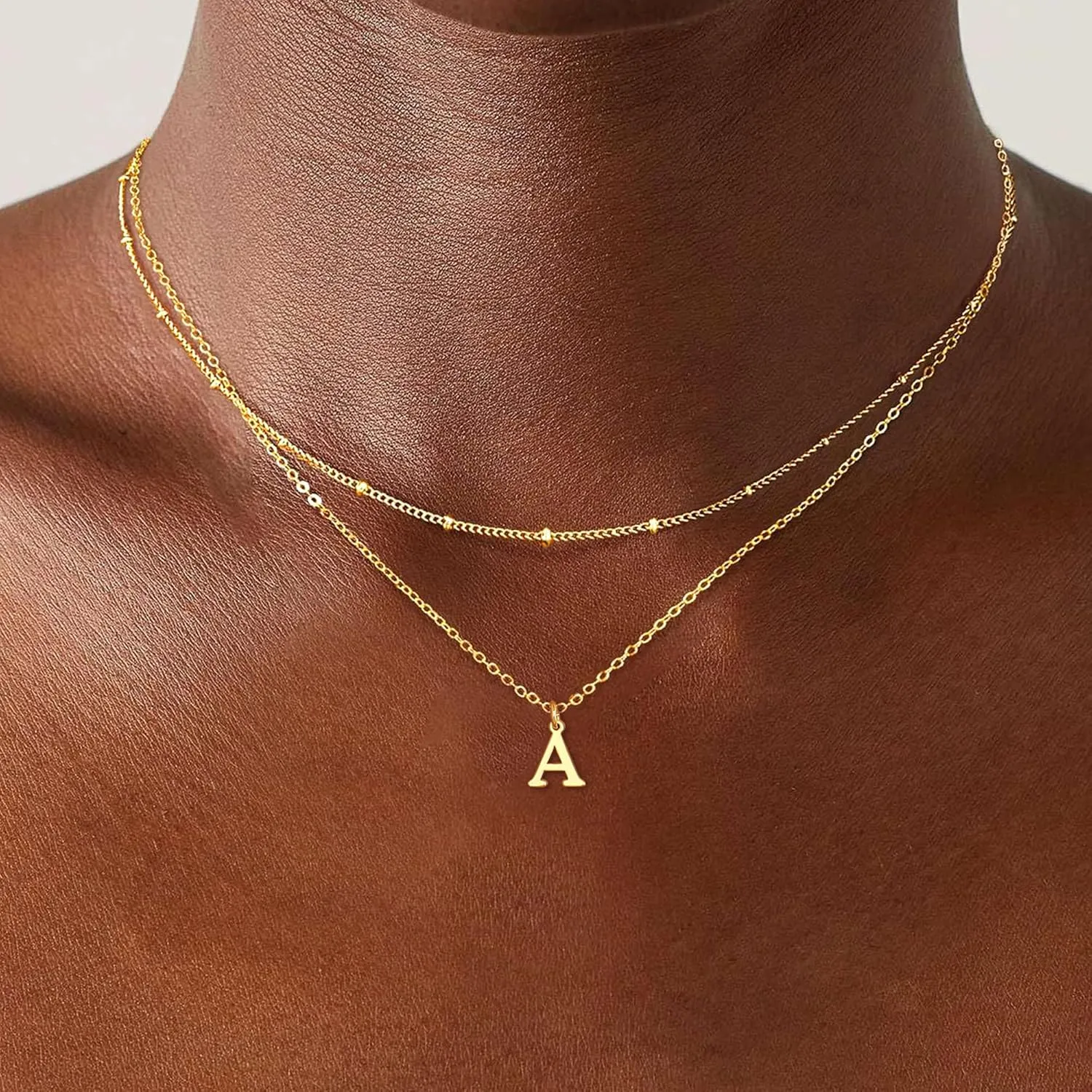 Gold Initial Necklaces for Women, 14K Gold Plated Letter Necklace Tiny A-Z Pendant Choker Cute Necklace Personalized Monogram, Dainty Gold Layered Initial Necklace Jewelry for Women Birthday Gifts