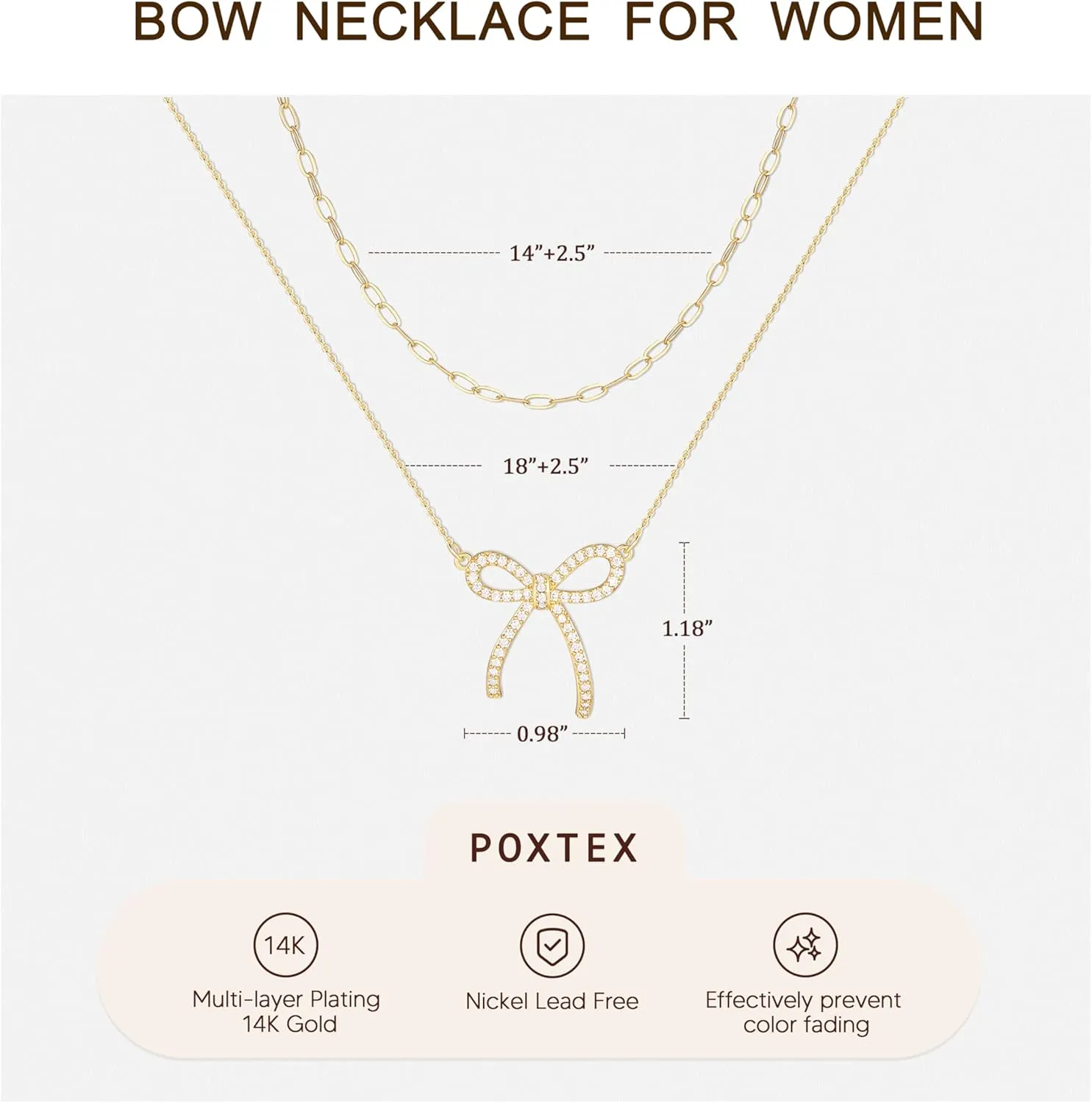Gold Layered Necklaces for Women Chunky 14K Gold Silver Plated Stack Diamond Bow Statement Pendant Necklace Cute Trendy Dainty Small Tiny Bow Simple Choker Chain Jewelry Set for Women Gift
