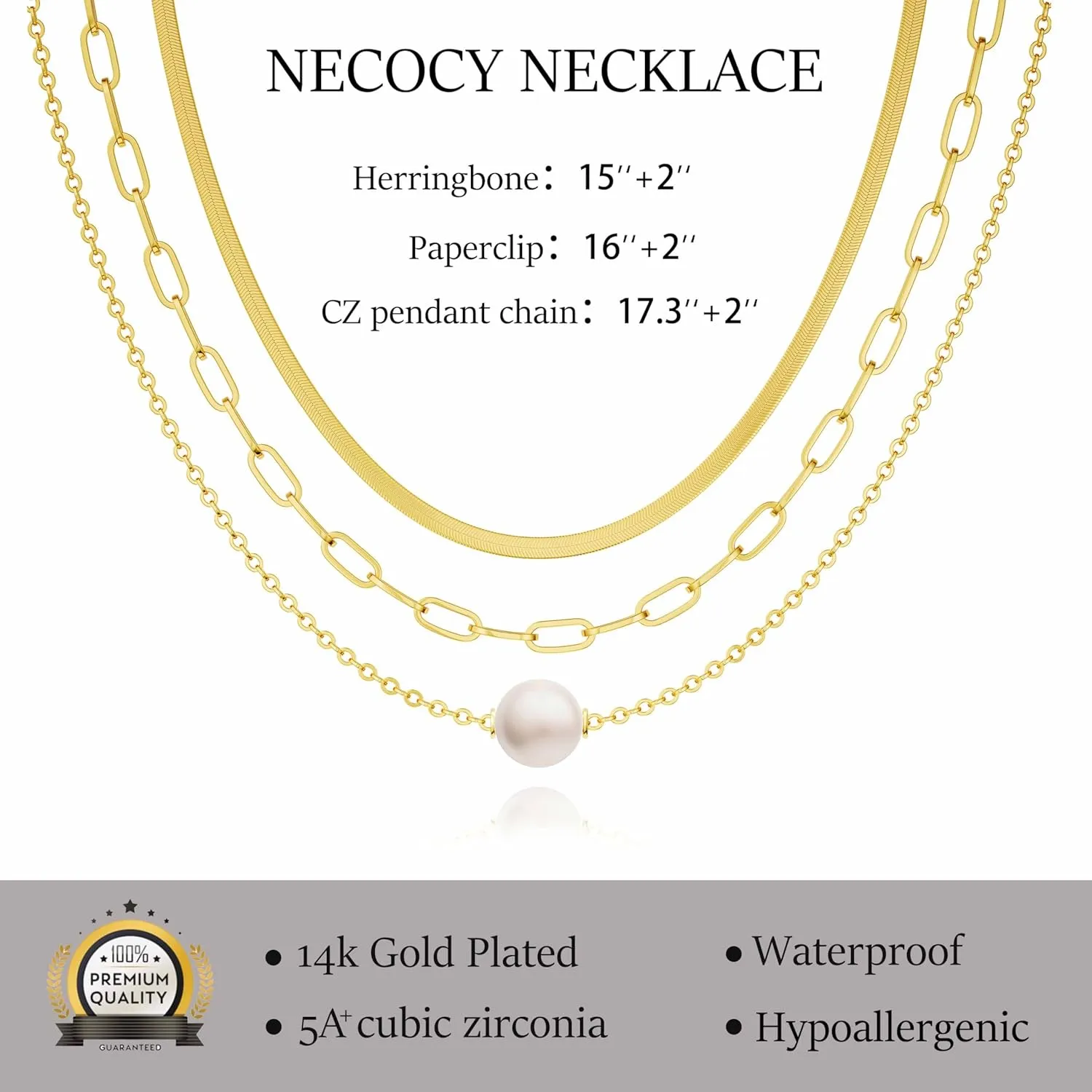 Gold Layered Necklaces for Women, Herringbone Snake Paperclip 14K Gold Plated Chain Choker Necklace Stack Dainty Cute Simple CZ/Pearl/Cross Pendant Necklace Set for Women Trendy Jewelry Gifts