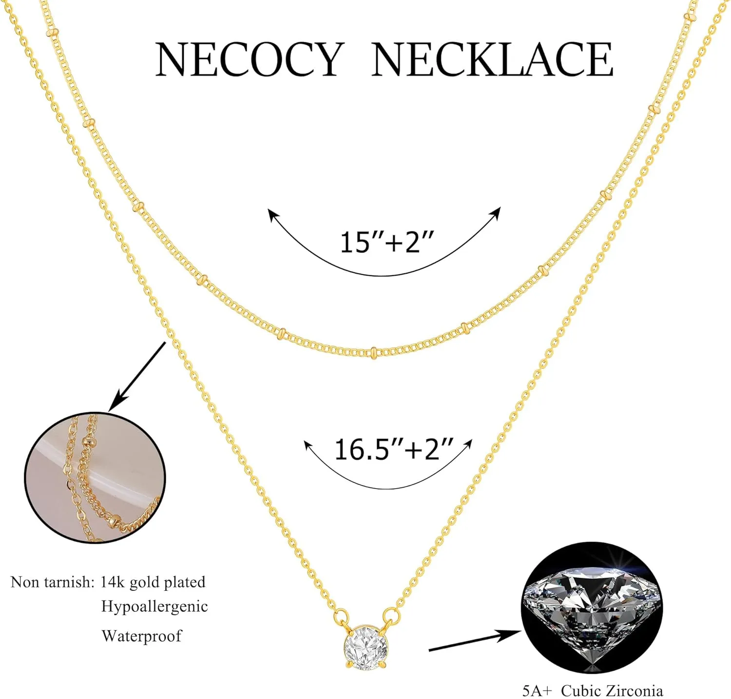 Gold Layered Necklaces for Women, Herringbone Snake Paperclip 14K Gold Plated Chain Choker Necklace Stack Dainty Cute Simple CZ/Pearl/Cross Pendant Necklace Set for Women Trendy Jewelry Gifts