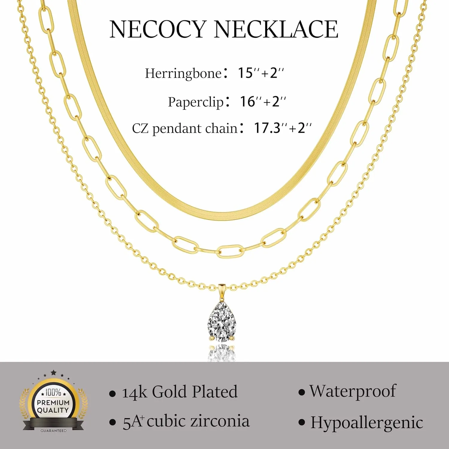 Gold Layered Necklaces for Women, Herringbone Snake Paperclip 14K Gold Plated Chain Choker Necklace Stack Dainty Cute Simple CZ/Pearl/Cross Pendant Necklace Set for Women Trendy Jewelry Gifts