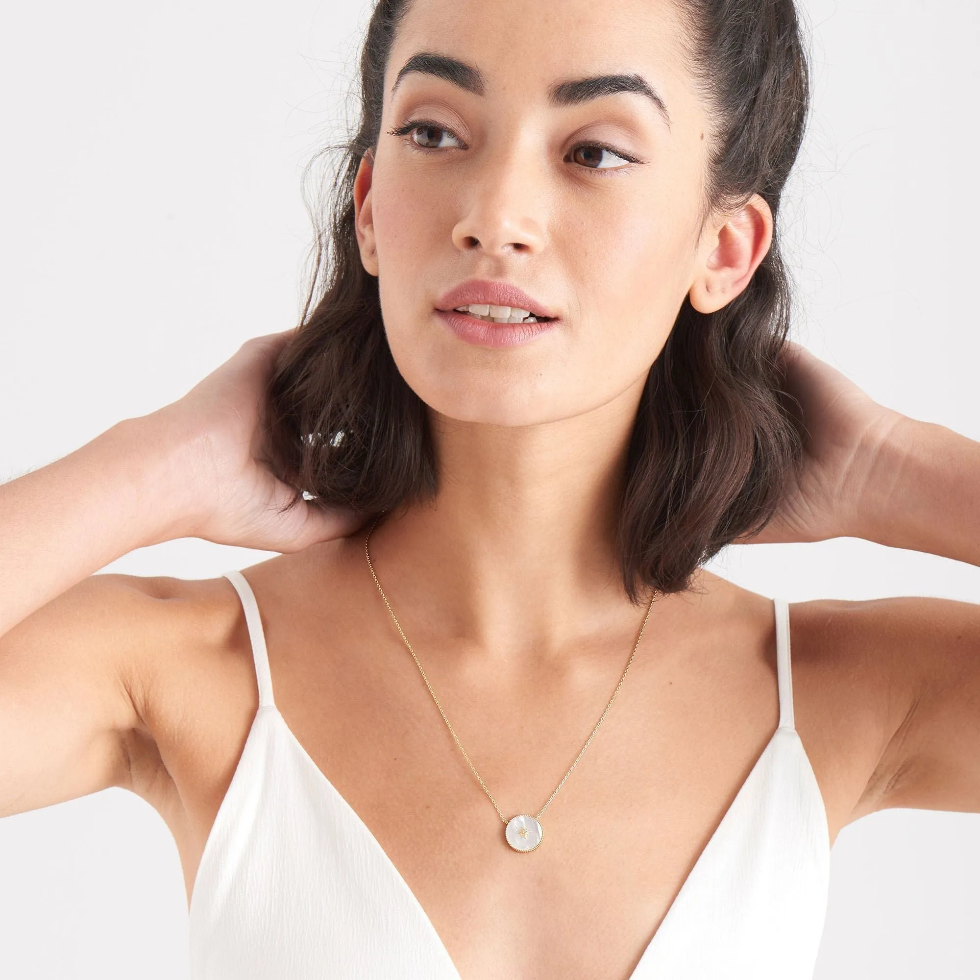 Gold Mother Of Pearl Emblem Necklace
