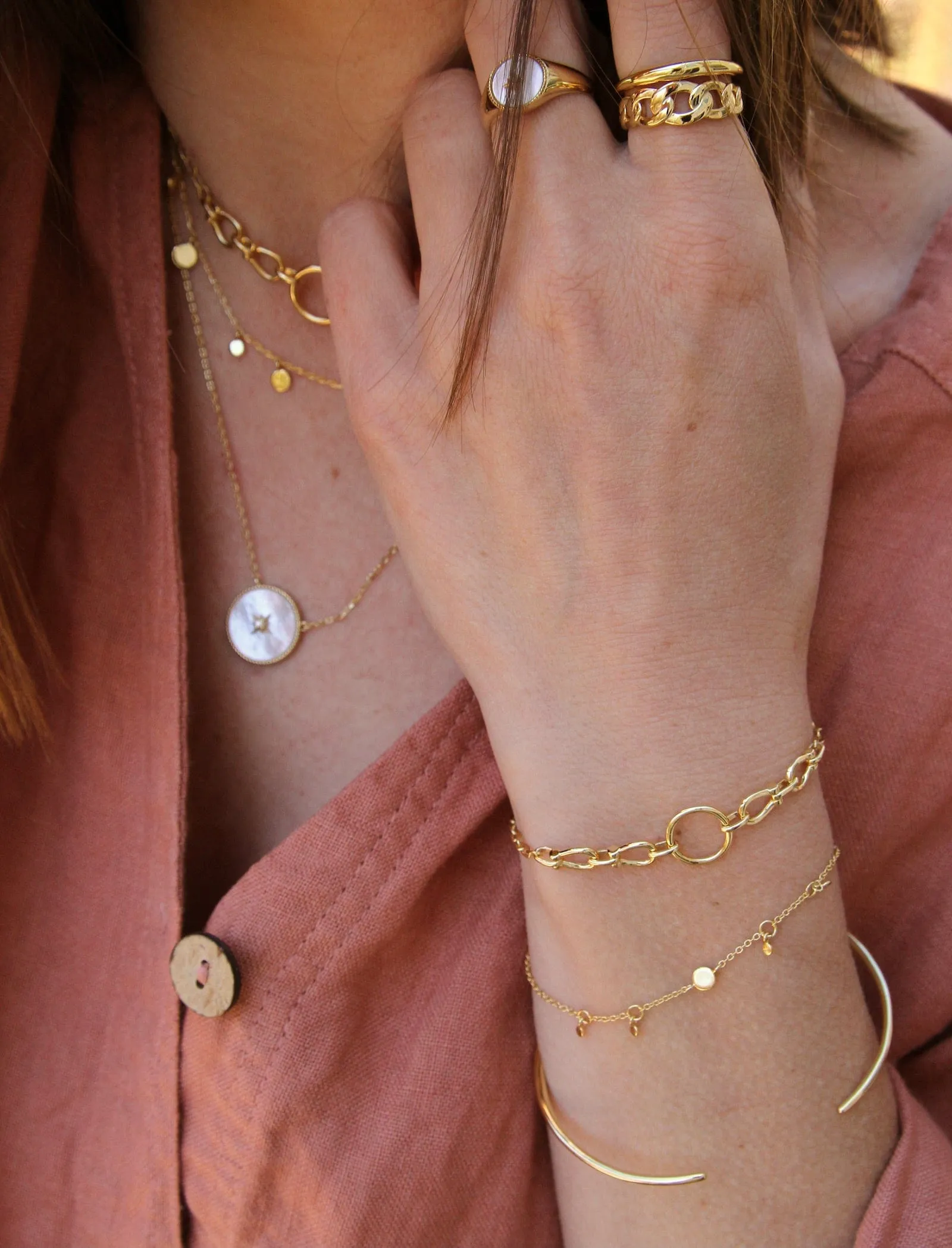 Gold Mother Of Pearl Emblem Necklace