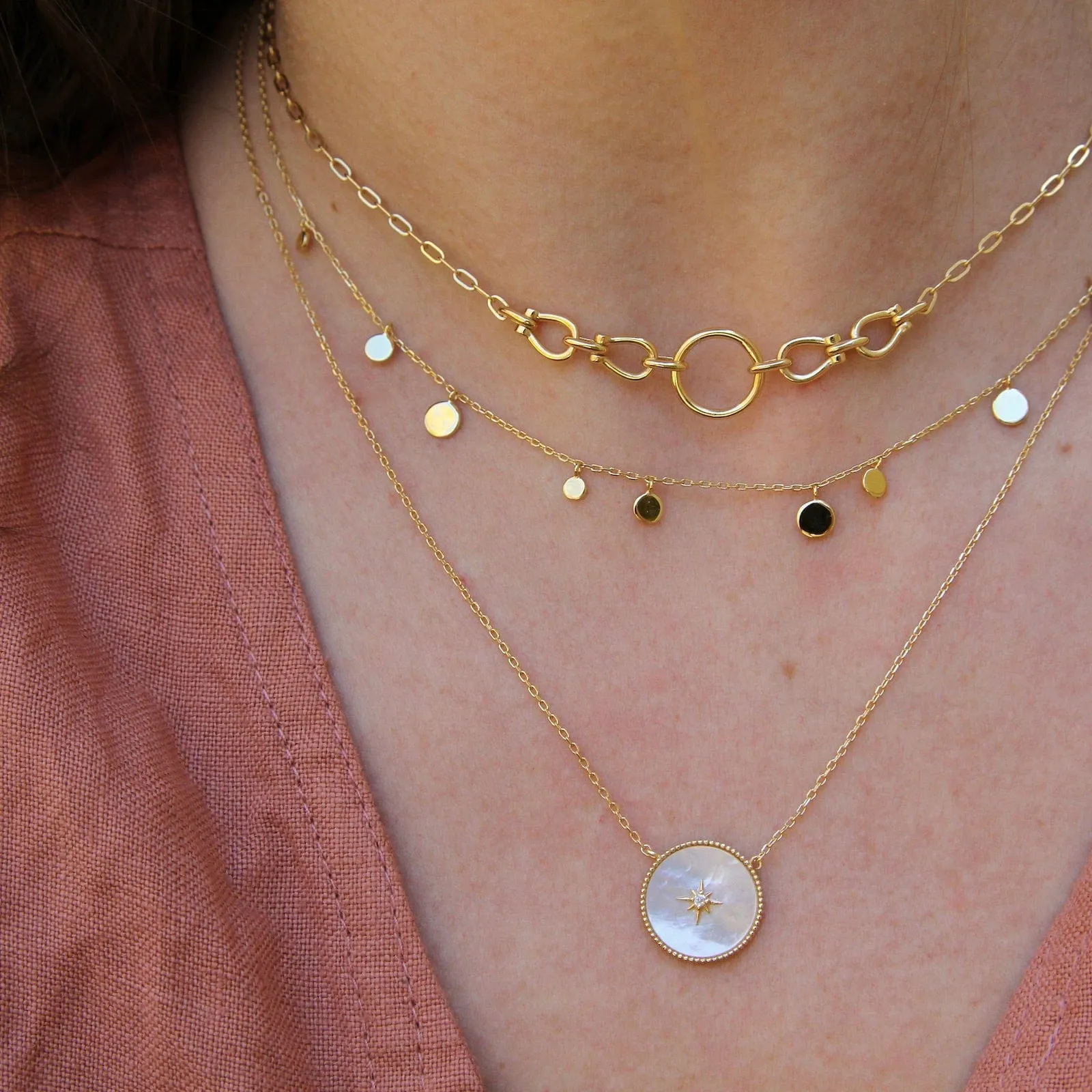 Gold Mother Of Pearl Emblem Necklace