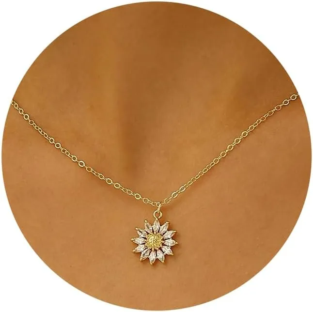 Gold Necklace for Women, 14k Gold Dainty Star of David Flower Sun Evil Eye Infinity Design Simple Pendent Necklace