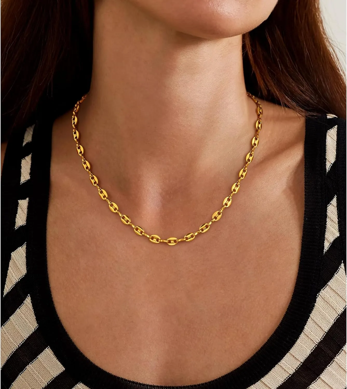 Gold Necklace for Women 14K Gold Plated Chunky Gold Chain Necklaces Personalized Stainless Steel Gold Chain Chunky Necklaces for Women Trendy 
