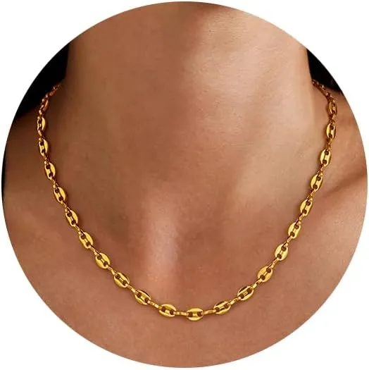 Gold Necklace for Women 14K Gold Plated Chunky Gold Chain Necklaces Personalized Stainless Steel Gold Chain Chunky Necklaces for Women Trendy 