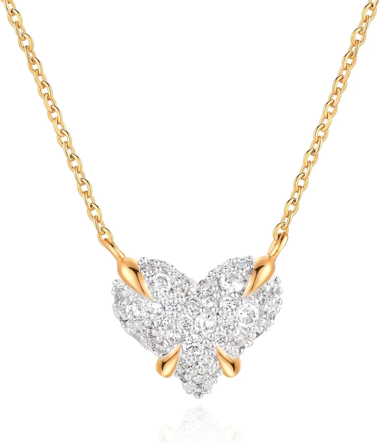 Gold Necklace for Women 14K Gold Plated Simple Chain Cubic Zirconia Pendant Necklace Cute Rhinestone Solitaire Necklace Dainty Gold Jewelry for Women