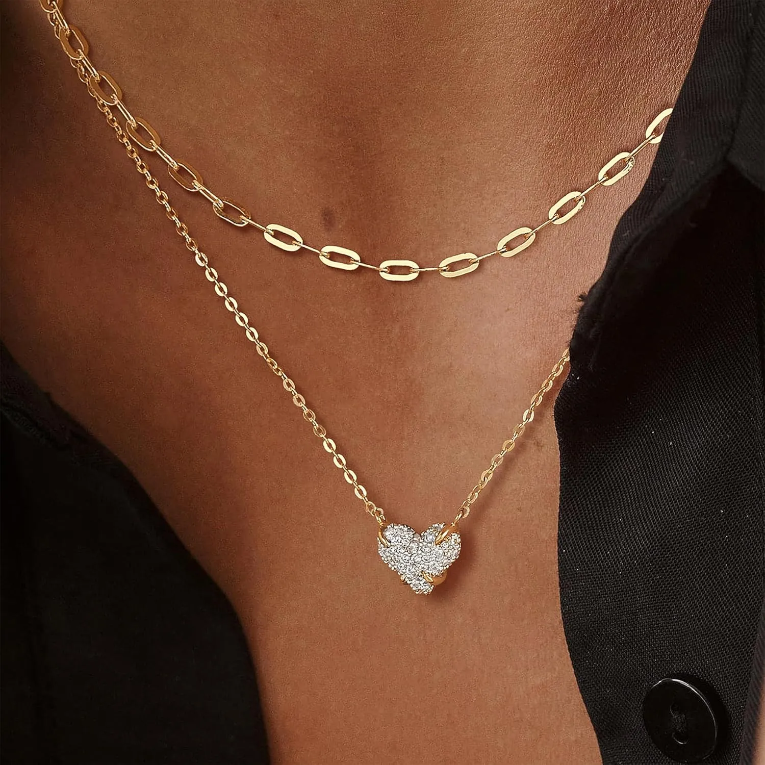 Gold Necklace for Women 14K Gold Plated Simple Chain Cubic Zirconia Pendant Necklace Cute Rhinestone Solitaire Necklace Dainty Gold Jewelry for Women