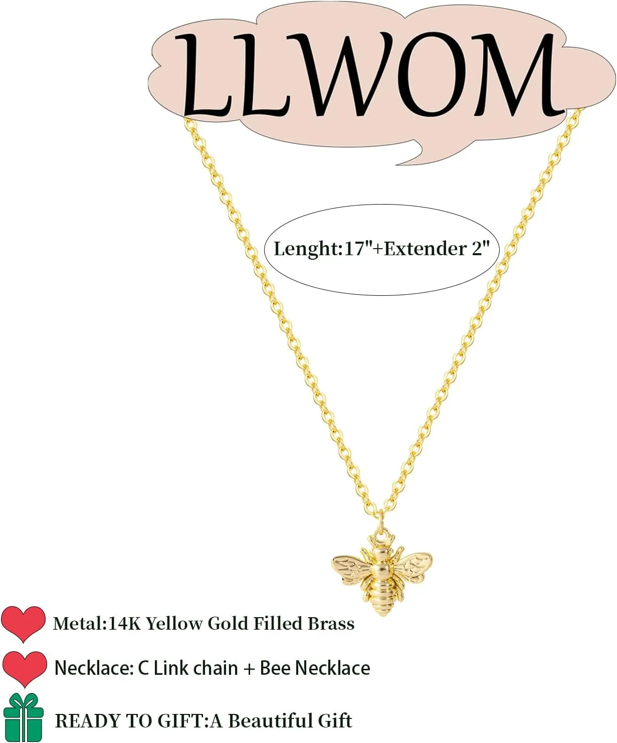 Gold Necklace for Women-14K Gold/Silver Plated Bee,Dragon,Horse,Teddy Bear,Elephant,Butterfly, Hummingbird, FishNecklace for Women Dainty Simple Jewelry for Women Gifts